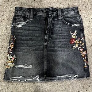 Abercrombie & Fitch Distressed Gray Skirt with Floral Embroidery